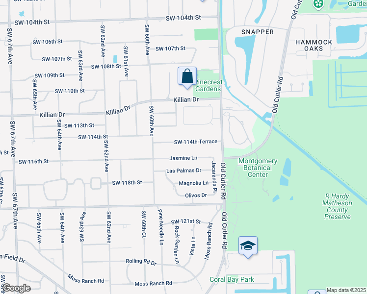 map of restaurants, bars, coffee shops, grocery stores, and more near 5845 Southwest 114th Terrace in Miami