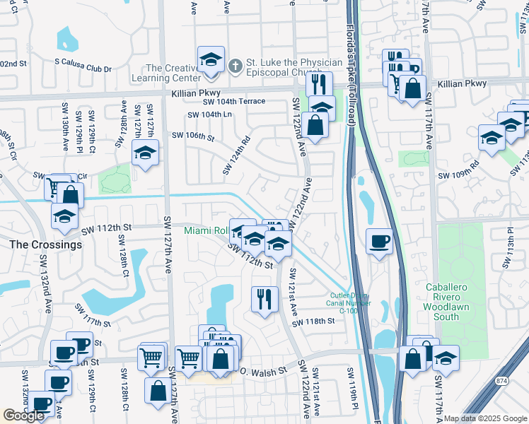 map of restaurants, bars, coffee shops, grocery stores, and more near 12230 SW 111th Ln in Miami