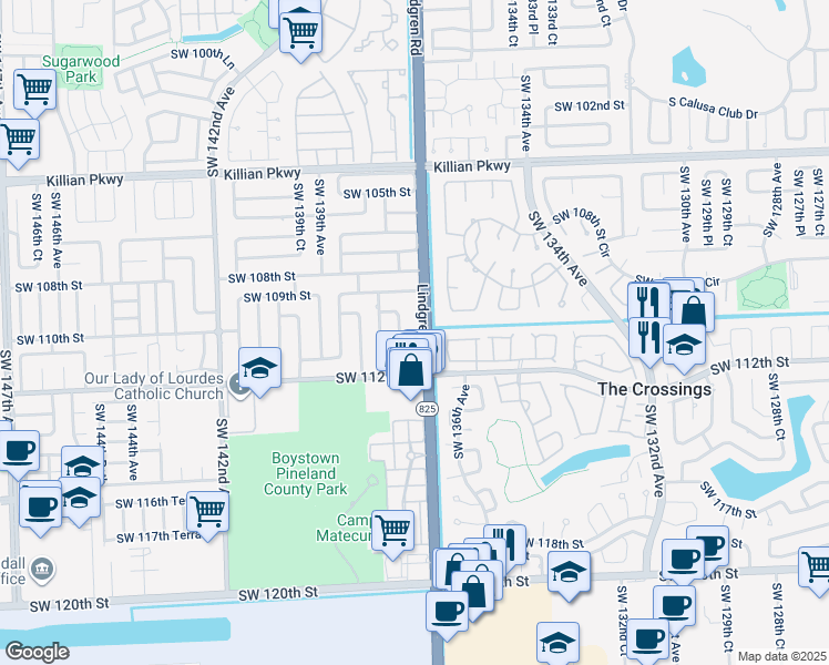 map of restaurants, bars, coffee shops, grocery stores, and more near 11014 Southwest 137th Court in Miami