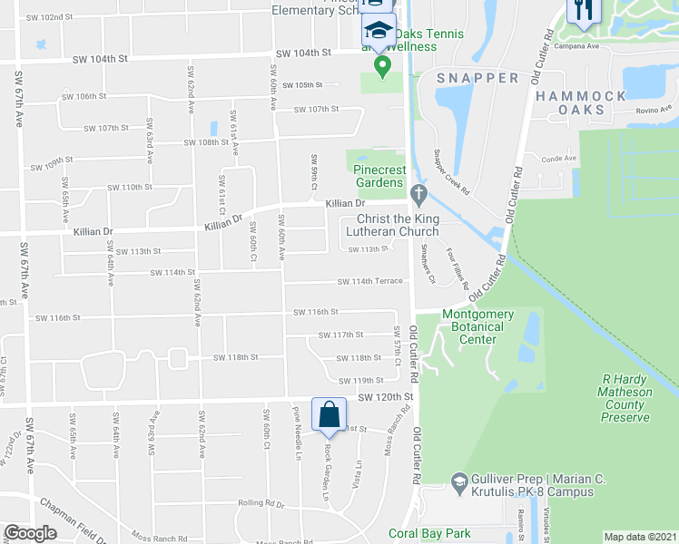 map of restaurants, bars, coffee shops, grocery stores, and more near 5845 Southwest 114th Terrace in Miami