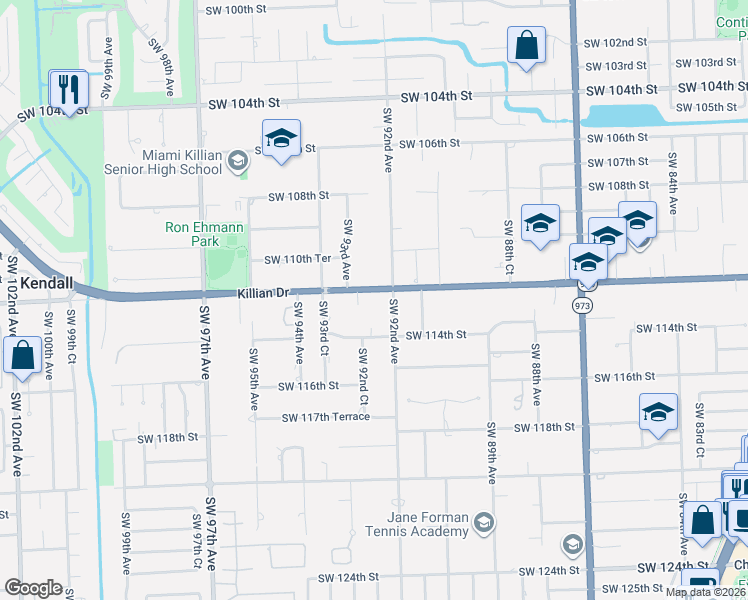 map of restaurants, bars, coffee shops, grocery stores, and more near 11286 Southwest 92nd Place in Miami