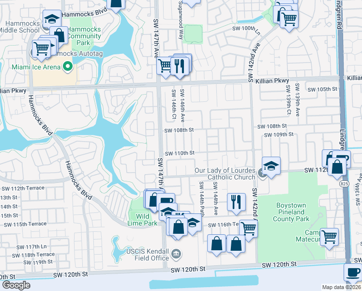 map of restaurants, bars, coffee shops, grocery stores, and more near 10931 Southwest 146th Avenue in Miami