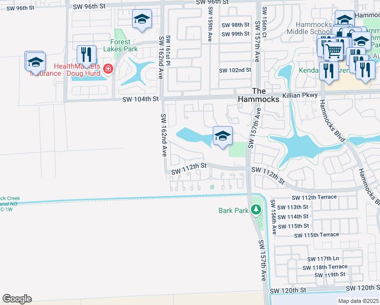 map of restaurants, bars, coffee shops, grocery stores, and more near 15997 Southwest 110th Street in Miami