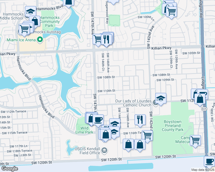 map of restaurants, bars, coffee shops, grocery stores, and more near 10931 Southwest 146th Avenue in Miami