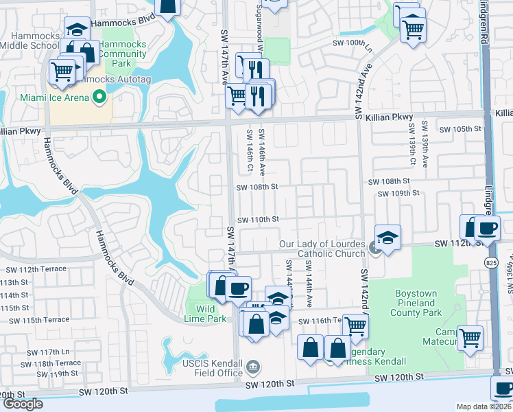 map of restaurants, bars, coffee shops, grocery stores, and more near 10937 Southwest 146th Place in Miami
