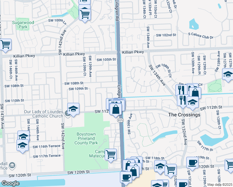 map of restaurants, bars, coffee shops, grocery stores, and more near 11014 Southwest 137th Court in Miami