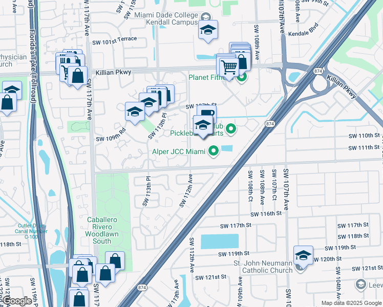 map of restaurants, bars, coffee shops, grocery stores, and more near 11209 Southwest 112th Street in Miami