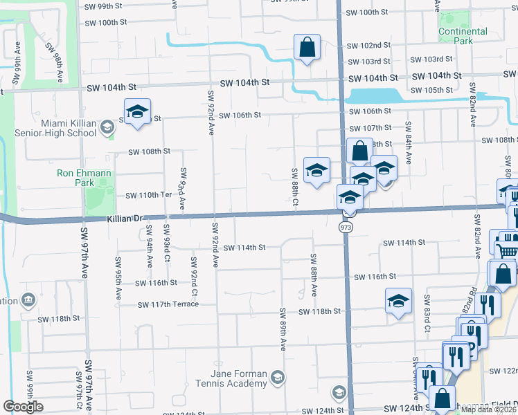 map of restaurants, bars, coffee shops, grocery stores, and more near 8961 Southwest 112th Street in Miami