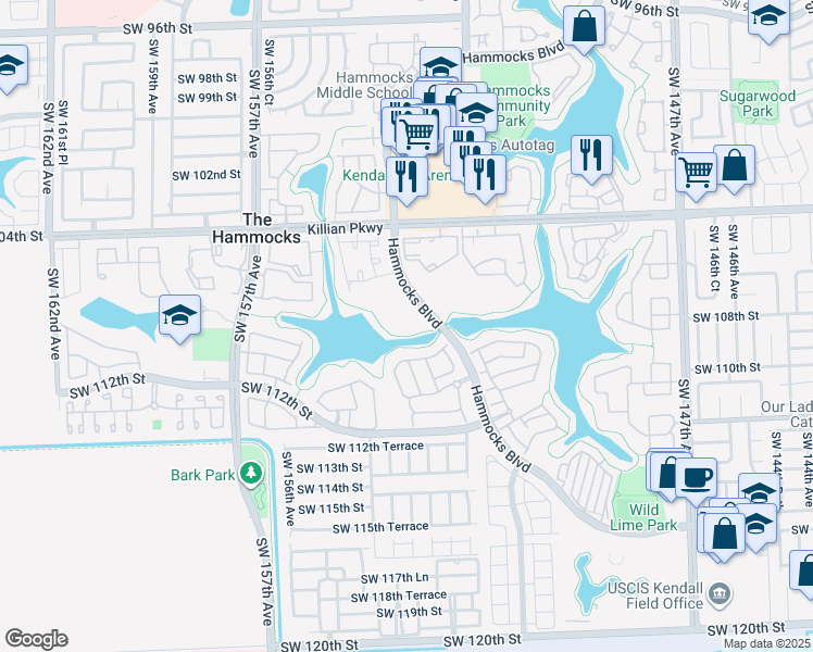 map of restaurants, bars, coffee shops, grocery stores, and more near 341 Southwest 107th Lane in Miami