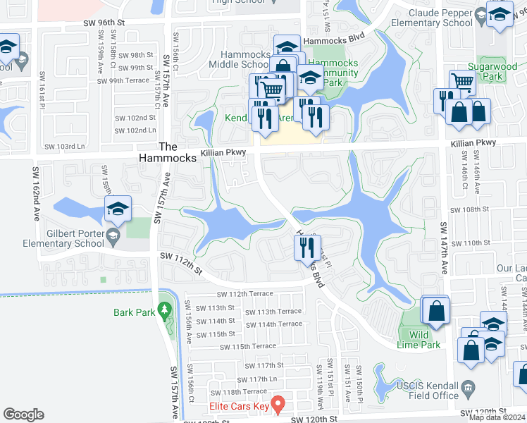 map of restaurants, bars, coffee shops, grocery stores, and more near 341 Southwest 107th Lane in Miami
