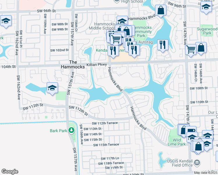 map of restaurants, bars, coffee shops, grocery stores, and more near 341 Southwest 107th Lane in Miami