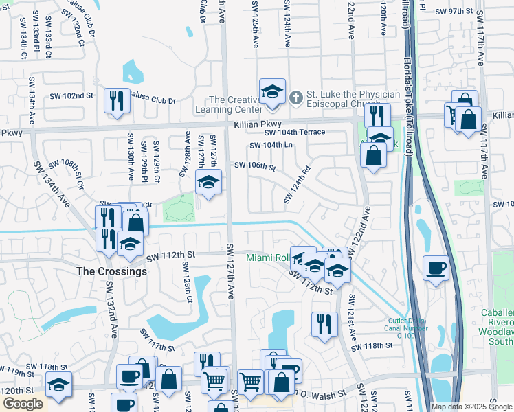 map of restaurants, bars, coffee shops, grocery stores, and more near 10830 Southwest 125th Avenue in Miami