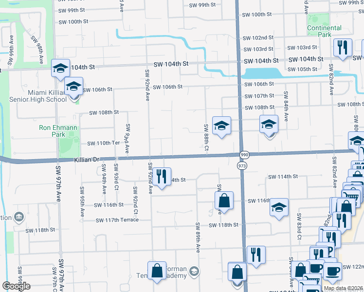 map of restaurants, bars, coffee shops, grocery stores, and more near 8961 Southwest 112th Street in Miami