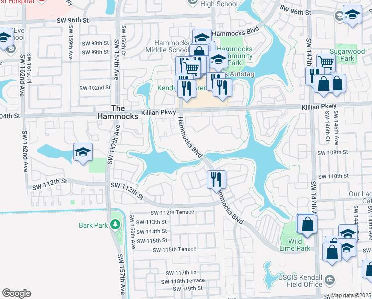 map of restaurants, bars, coffee shops, grocery stores, and more near 341 Southwest 107th Lane in Miami