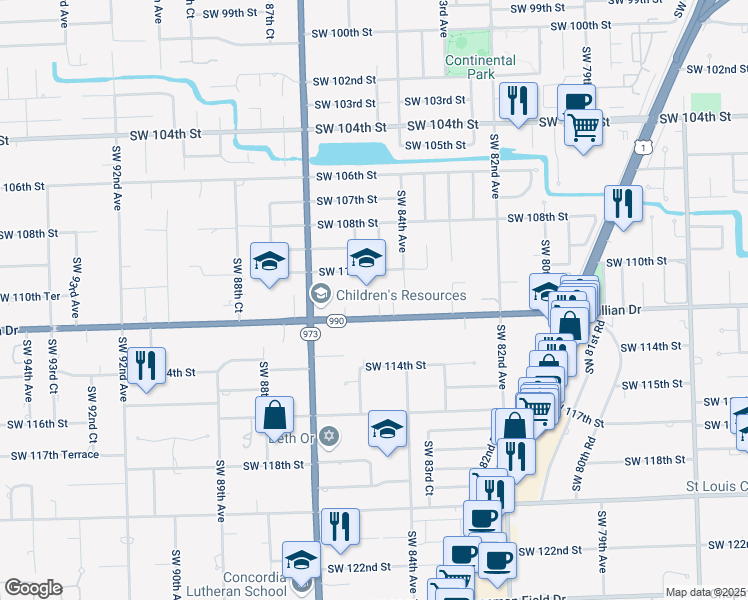 map of restaurants, bars, coffee shops, grocery stores, and more near 8485 Southwest 112th Street in Miami