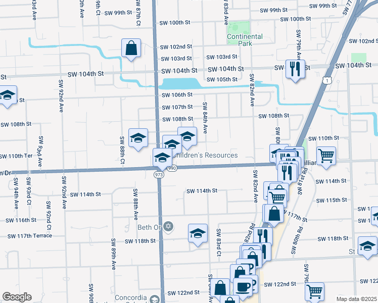 map of restaurants, bars, coffee shops, grocery stores, and more near 8485 Southwest 112th Street in Miami