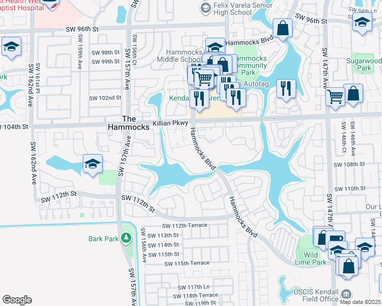 map of restaurants, bars, coffee shops, grocery stores, and more near 29 Southwest 106th Terrace in Miami