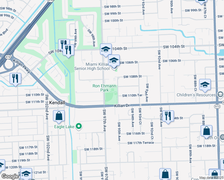 map of restaurants, bars, coffee shops, grocery stores, and more near 10995 Southwest 97th Avenue in Miami