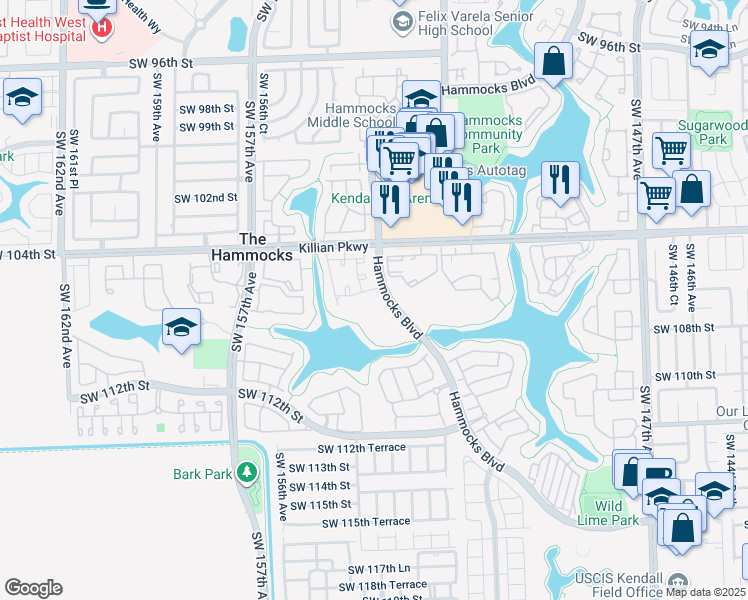 map of restaurants, bars, coffee shops, grocery stores, and more near 29 Southwest 106th Terrace in Miami