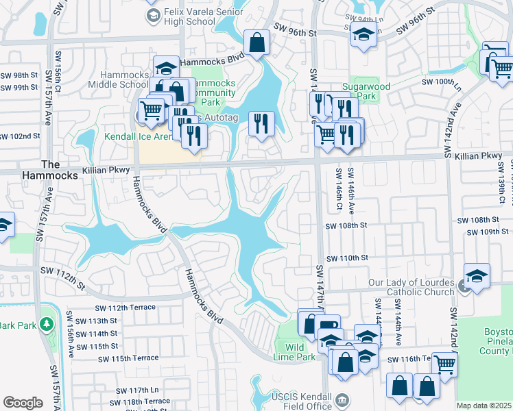 map of restaurants, bars, coffee shops, grocery stores, and more near 10521 Mahogany Key Circle in Miami