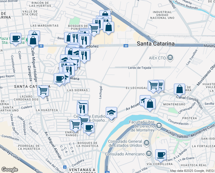 map of restaurants, bars, coffee shops, grocery stores, and more near 469 Galeana in Ciudad Santa Catarina