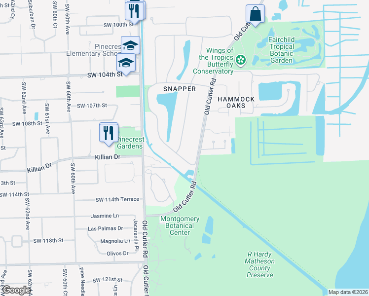 map of restaurants, bars, coffee shops, grocery stores, and more near 10945 Lakeside Drive in Coral Gables