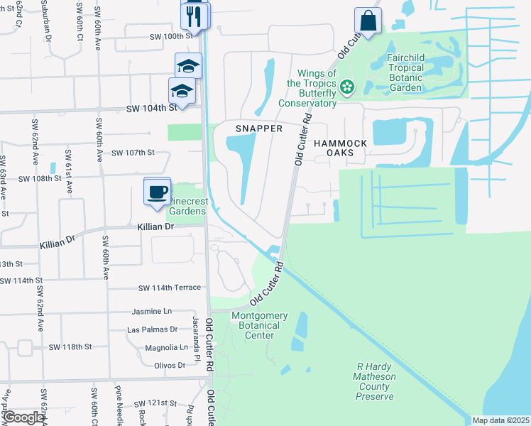 map of restaurants, bars, coffee shops, grocery stores, and more near 10945 Lakeside Drive in Coral Gables