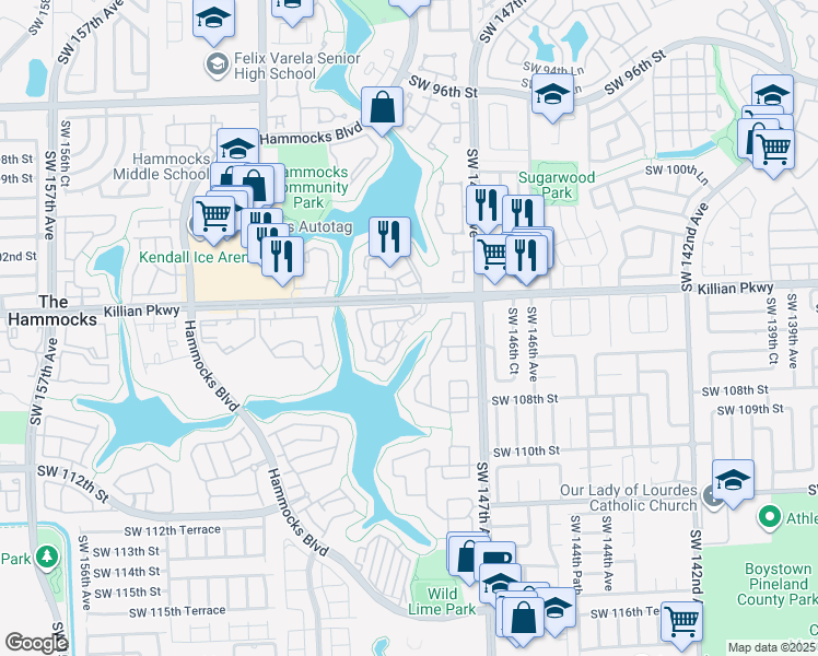 map of restaurants, bars, coffee shops, grocery stores, and more near 10441 Mahogany Key Circle in Miami