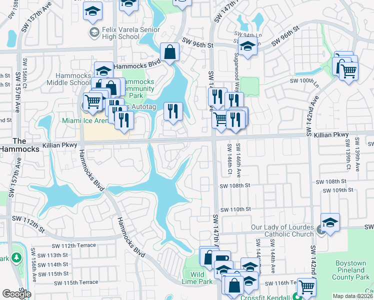 map of restaurants, bars, coffee shops, grocery stores, and more near 10421 Mahogany Key Circle in Miami