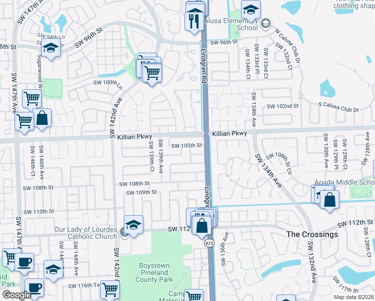 map of restaurants, bars, coffee shops, grocery stores, and more near 10512 SW 137th Pl in Miami