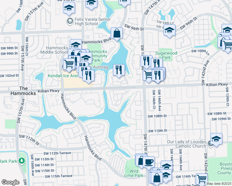 map of restaurants, bars, coffee shops, grocery stores, and more near 10441 Mahogany Key Circle in Miami