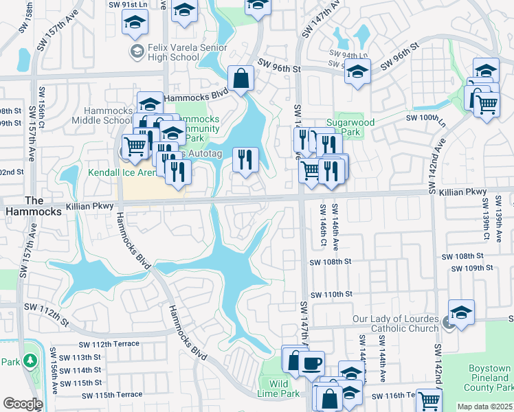 map of restaurants, bars, coffee shops, grocery stores, and more near 10441 Mahogany Key Circle in Miami