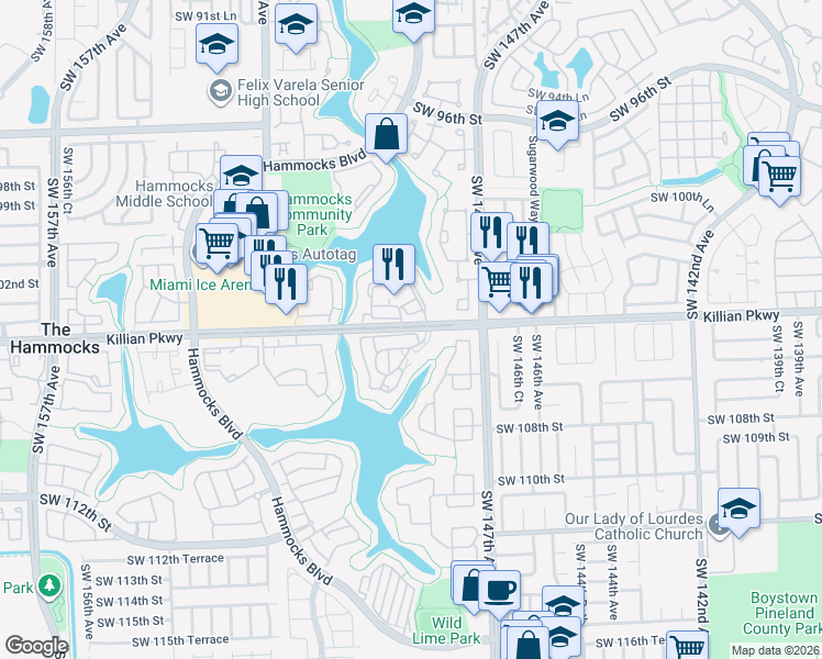 map of restaurants, bars, coffee shops, grocery stores, and more near 10441 Mahogany Key Circle in Miami