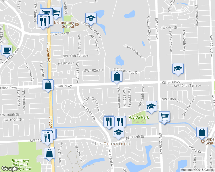 map of restaurants, bars, coffee shops, grocery stores, and more near in The Crossings
