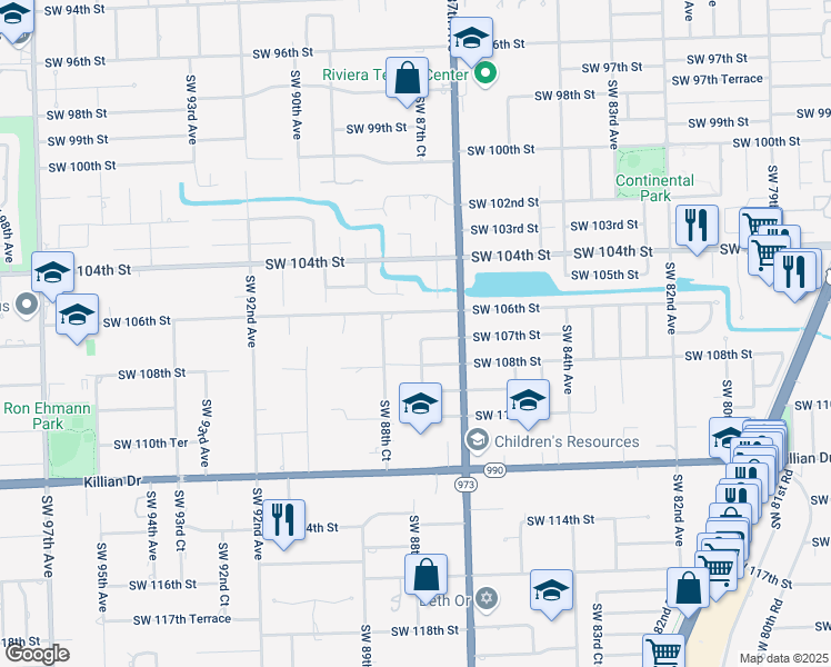 map of restaurants, bars, coffee shops, grocery stores, and more near 8801 Southwest 107th Street in Miami