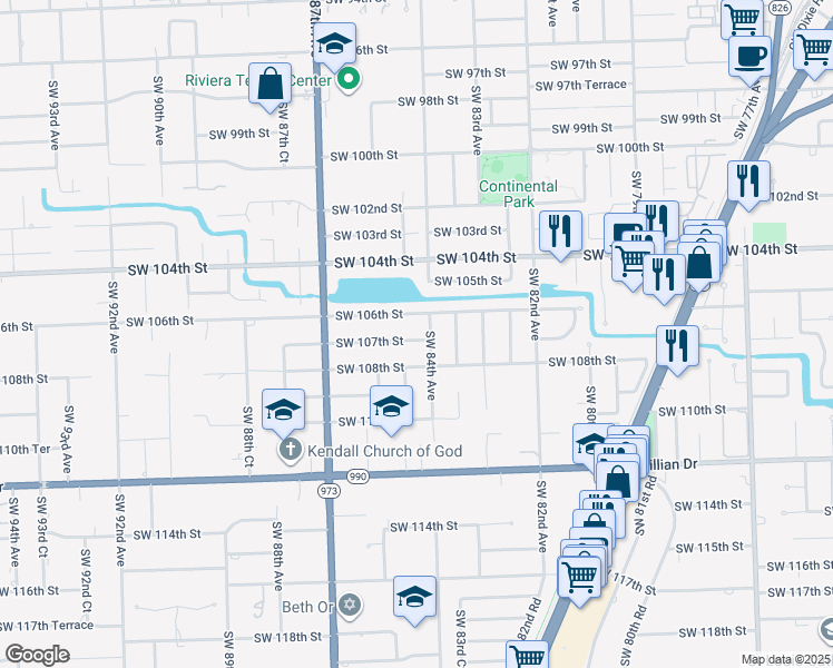 map of restaurants, bars, coffee shops, grocery stores, and more near 8405 Southwest 107th Street in Miami
