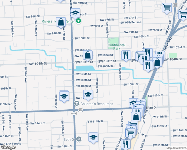 map of restaurants, bars, coffee shops, grocery stores, and more near 8420 Southwest 106th Street in Miami