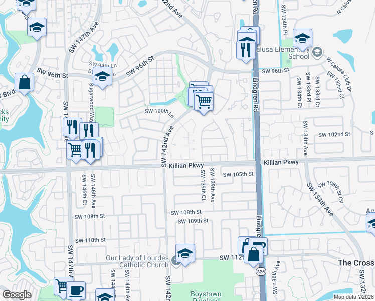 map of restaurants, bars, coffee shops, grocery stores, and more near 13944 Southwest 103rd Terrace in Miami