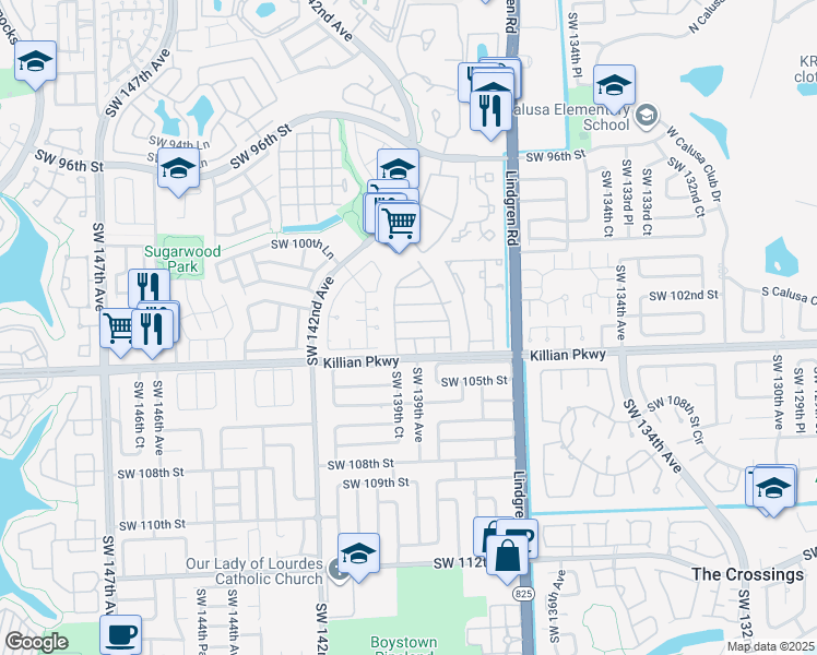 map of restaurants, bars, coffee shops, grocery stores, and more near 10239 Southwest 139th Court in Miami
