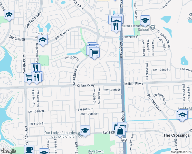 map of restaurants, bars, coffee shops, grocery stores, and more near 10239 Southwest 139th Court in Miami