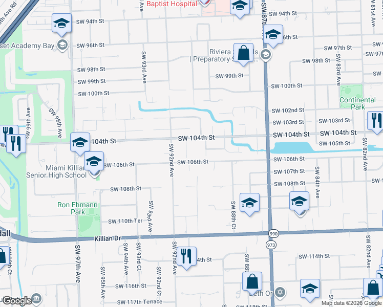 map of restaurants, bars, coffee shops, grocery stores, and more near 10461 SW 91st Ave in Miami