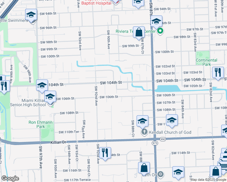 map of restaurants, bars, coffee shops, grocery stores, and more near 10461 Southwest 91 Avenue in Miami