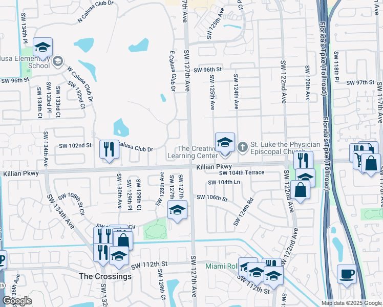 map of restaurants, bars, coffee shops, grocery stores, and more near 10251 Southwest 127th Avenue in Miami