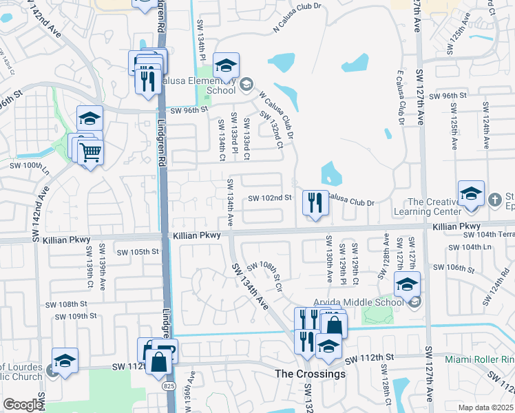 map of restaurants, bars, coffee shops, grocery stores, and more near 13315 Southwest 102nd Terrace in Miami