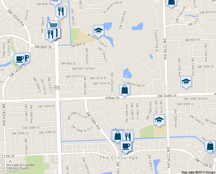 map of restaurants, bars, coffee shops, grocery stores, and more near 13241 Southwest 102nd Terrace in Miami