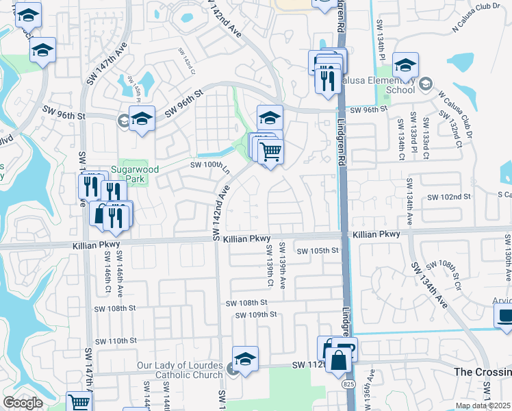 map of restaurants, bars, coffee shops, grocery stores, and more near 10120 Southwest 139th Place in Miami