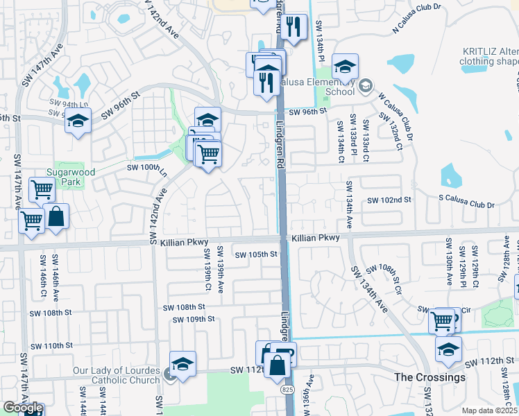map of restaurants, bars, coffee shops, grocery stores, and more near 10230 Southwest 137th Court in Miami