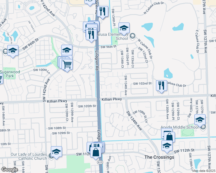 map of restaurants, bars, coffee shops, grocery stores, and more near 13540 SW 102nd Ln in Miami