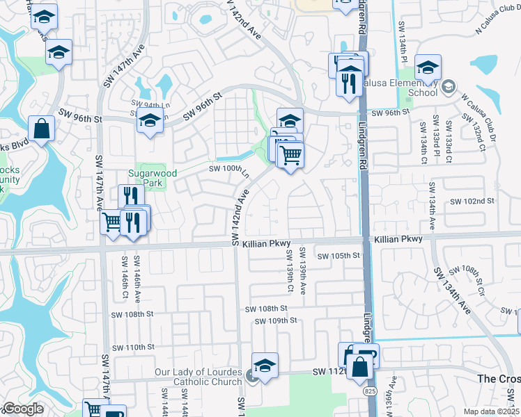 map of restaurants, bars, coffee shops, grocery stores, and more near 10184 Southwest 139th Place in Miami