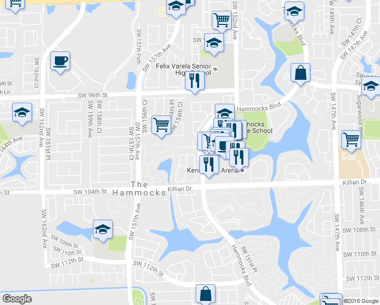 map of restaurants, bars, coffee shops, grocery stores, and more near 10202 Hammocks Boulevard in Miami